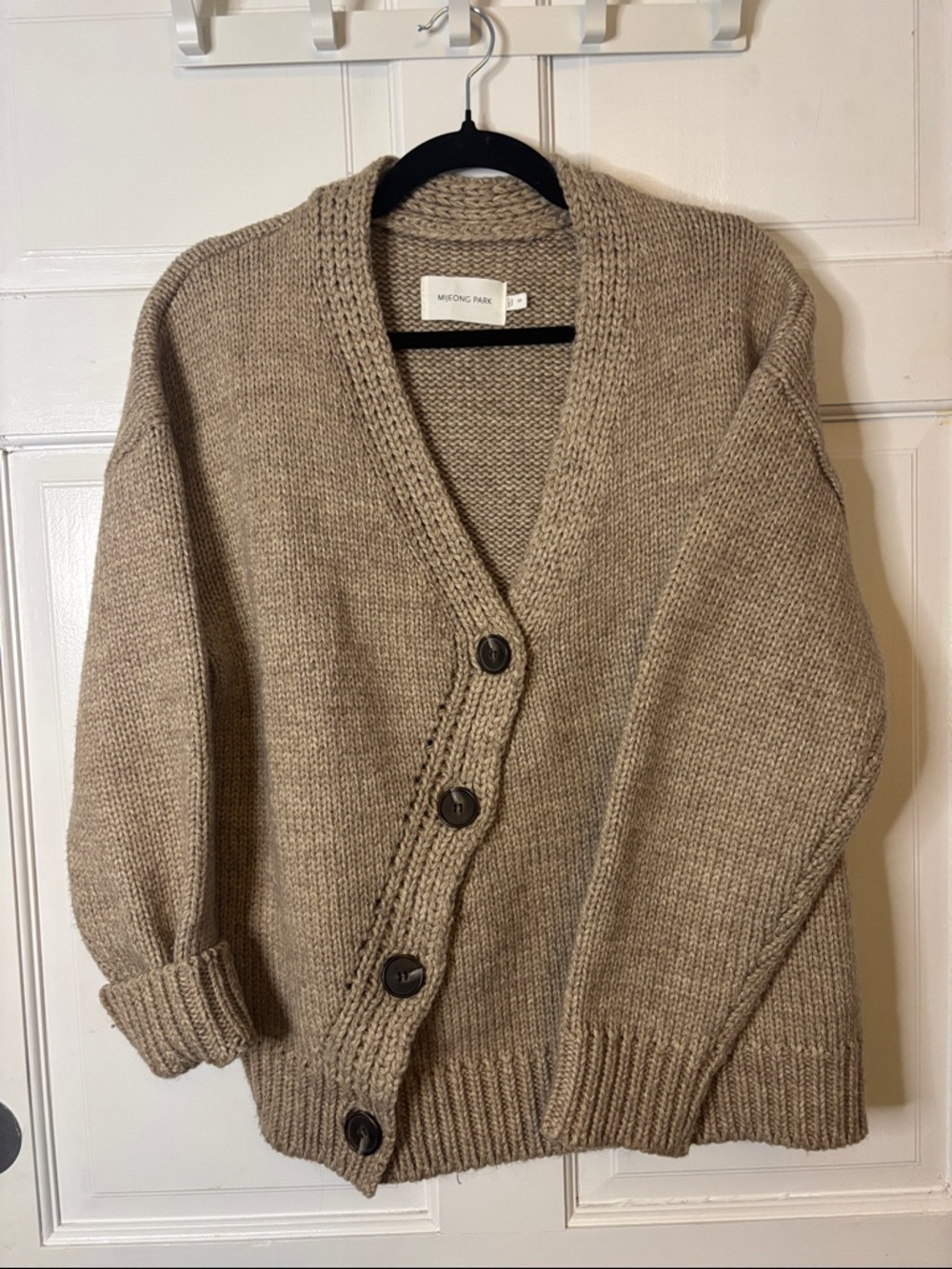 Mijeong ParkTaupe Button-Front Chunky Knit Cardigan